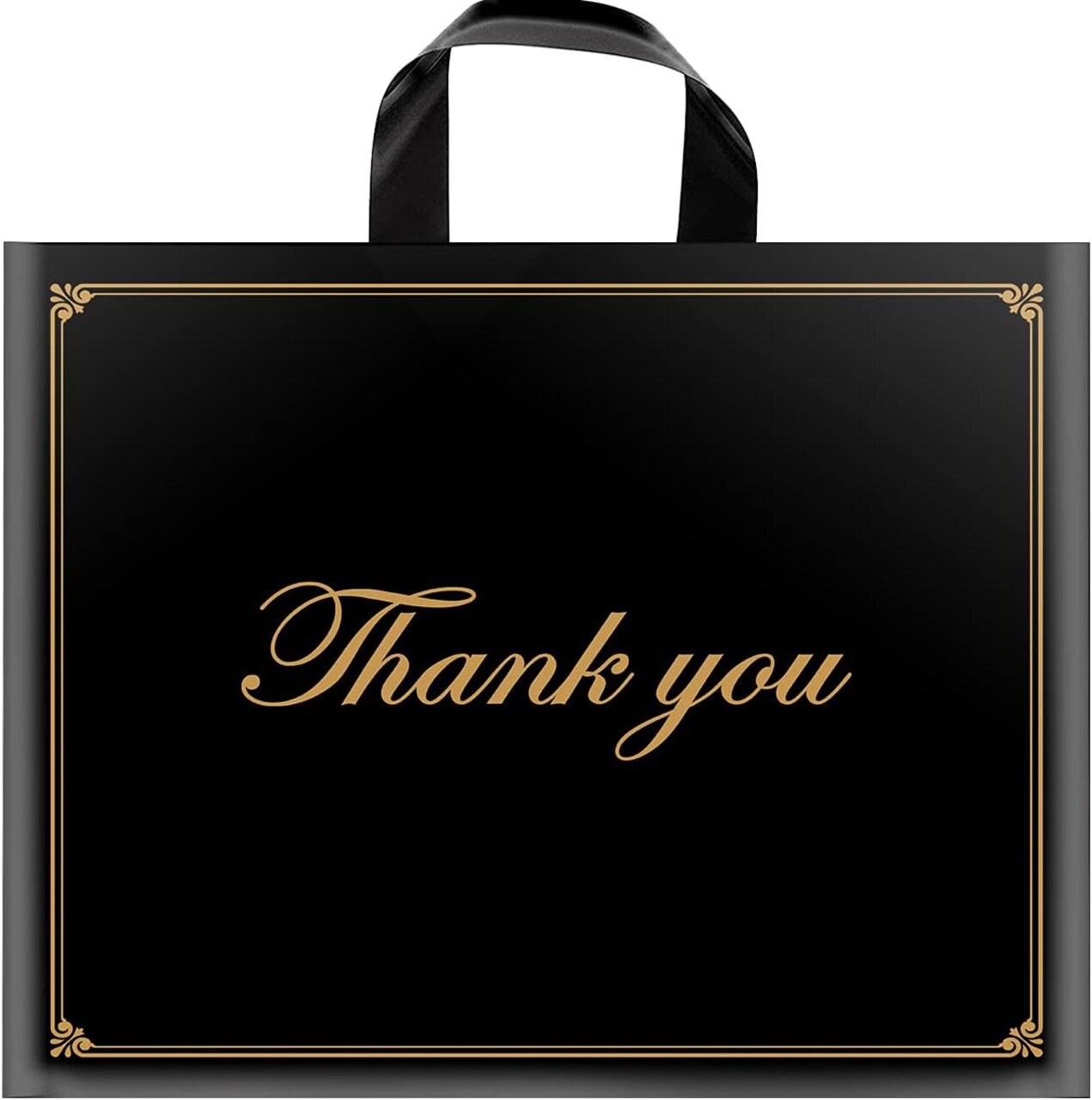 Extra-Thick Boutique Plastic Gift Bags (50-Pack) – 16" x 18" Heavy-Duty Retail Shopping Bags with Soft Loop Handles & Gold “Thank You” Design